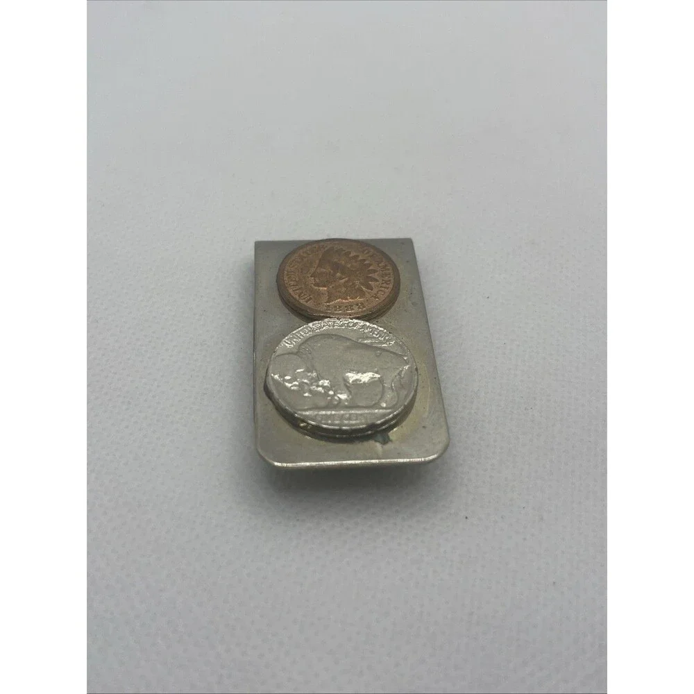 Vintage money Clip - south western with Indian Head penny1888 Buffalo nickle